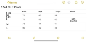 Detailed size chart for faux leather skort with split design for women fashion