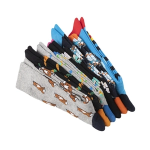 Chaussettes à motif de renard de dessin animé en gris, bleu, noir et orange assortis