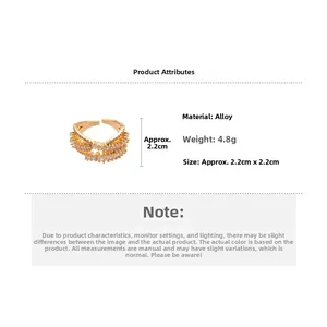 Detailed specs of square zircon ring showing 2.2cm dimensions and 4.8g alloy weight