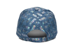 Back view of baseball cap with holographic QUEEN print and adjustable metal buckle strap