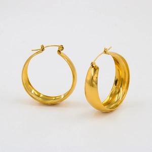 Thick Circular Hoop Earrings High Polish Stainless Steel Retro Geometric Simple Style For Women