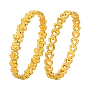 18K gold plated stainless steel bangles with floral and heart cut-out designs