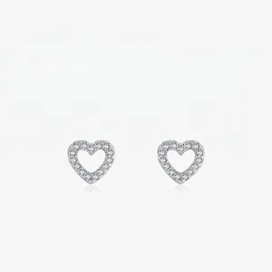925 Sterling Silver Heart Stud Earrings With Cubic Zirconia Hollow Out Pave Set Minimalist Sweet Jewelry For Women