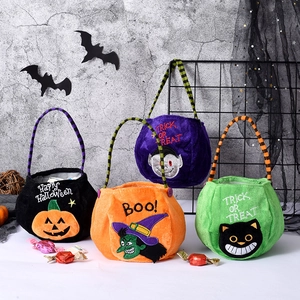 Halloween Plush Candy Bag Gift Tote Velvet Pumpkin Witch Black Cat Vampire Handbag For Kids Trick Or Treat Party Favor Decoration