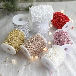 10M spooled pearl bead chains in multi-color metallic finishes for Christmas decor