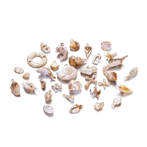 DIY acrylic ocean charms including seashell and starfish with marble texture for jewelry
