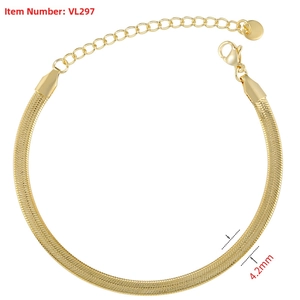 Detail view of 4.2mm 18K gold plated stainless steel snake chain bracelet with lobster clasp