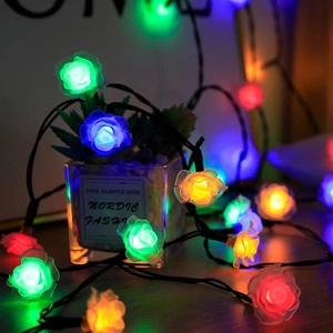 Solar powered multi-color LED rose flower string lights for outdoor garden and home decor