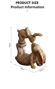 Detail view of resin rabbit ornament with fur texture and product dimensions shown