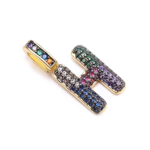 Hip-hop style letter H pendant with colorful zircons in a gold-plated setting