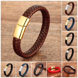 Detailed grid of woven leather bracelets featuring magnetic clasps in diverse colors