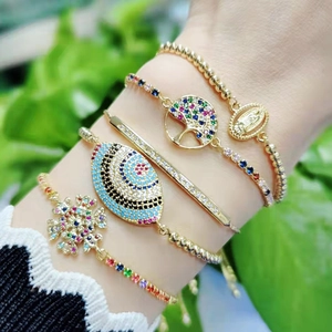 Adjustable Copper Bracelet Cubic Zirconia Maria Evil Eye Snowflake Tree Of Life Charm Fashion Jewelry Women Men