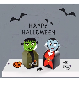 Detail of Frankenstein and Vampire Halloween candy boxes with Trick or Treat text