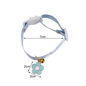 Light blue floral pet collar with sunflower pendant, safety buckle and bell for cats and dogs