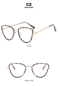 Cat eye glasses frames in tortoiseshell and gold metal showing side and front views