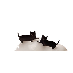 Minimalist cute black cat stud earrings in polished stainless steel for women