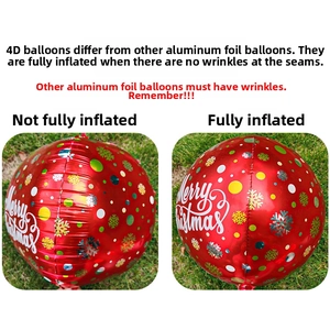 Detail showing the inflation transition of a red 4D Christmas balloon with snowflake patterns