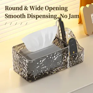 Glacier texture tissue box with multi-functional remote control storage in smoky grey finish