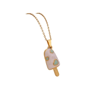 Pink ice cream pendant necklace in gold stainless steel with HAPPY engraving