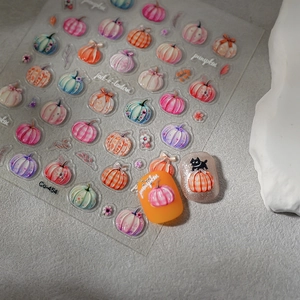 Autocollants 5D citrouille pour ongles Halloween avec relief 3D et détails de nœuds