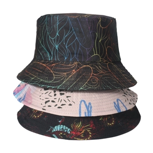 Bucket Hat Polyester Sun Protection Double Sided Fisherman Cap Streetwear Graffiti Chinese Dragon Skull Print For Men Women
