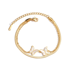 Elegant 14K gold-plated titanium steel double layer butterfly bracelet for women