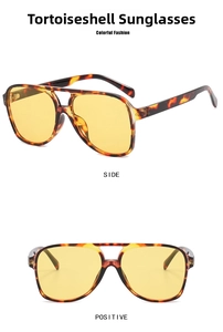 Front and side view of tortoise aviator sunglasses with yellow lenses and double bridge