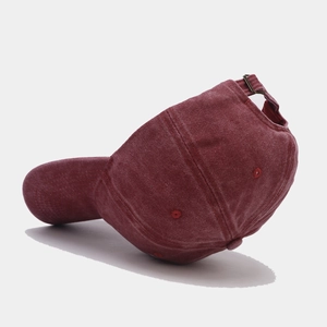 Vintage burgundy washed cotton baseball cap with adjustable metal strap buckle
