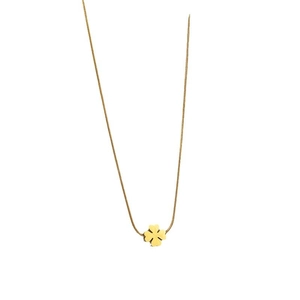 Minimalist gold titanium steel necklace featuring a smooth four-leaf clover pendant charm