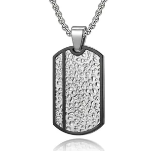 Collier Pendentif Plaque Militaire Homme En Acier Inoxydable Texture Martelée Vintage Style Militaire Rétro