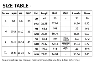 Detailed size chart showing bust and length measurements for elegant printed floral shirts