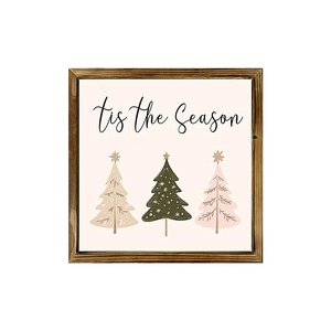 Christmas wooden photo frame featuring colored trees and 'tis the Season' text decoration