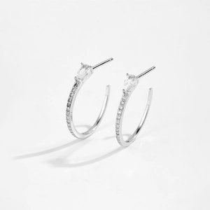 Boucles d'oreilles créoles en argent S925 en forme de C avec zircon poire et pavé brillant
