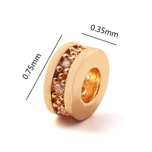 Golden copper zircon spacer bead with 18K gold plating and 0.75mm outer diameter