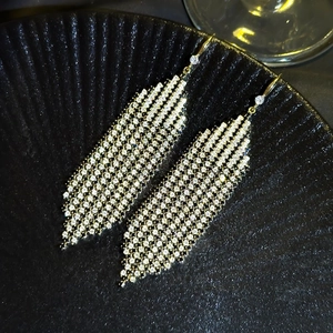 Elegant long tassel drop earrings with sparkling crystals for formal evening party