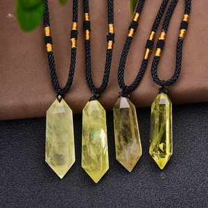 Natural Citrine Hexagonal Column Pendant Necklace Minimalist Healing Crystal Stone Black Braided Cord Jewelry For Women Men