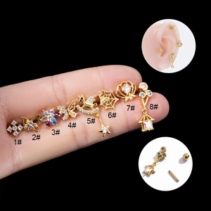 Stainless Steel Earring Post Cartilage Studs Butterfly Flower Zircon Screw Back Earrings For Women Fashion Jewelry