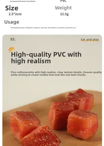 Macro detail of realistic PVC beef cube model showing fiber texture and roasted texture