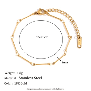 Detail view of 18K gold plated stainless steel chain bracelet with K18 tag and size specs