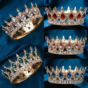 Luxurious Bridal Round Crown Alloy Rhinestone Tiara And Sash For Wedding Birthday Party Vintage Palace Style Headpiece
