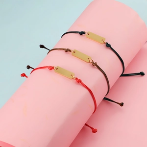 Adjustable braided rope bracelets with blank gold stainless steel bar in three colors