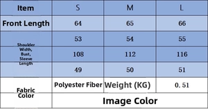 Detailed size chart for lace stitch knit sweater with length and bust measurements
