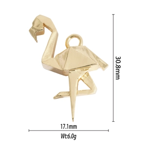 Detailed size chart of a golden geometric flamingo pendant, 30.8mm tall and 6.0g weight