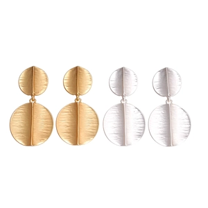 Retro brushed metal geometric circular earrings in gold and silver finish style