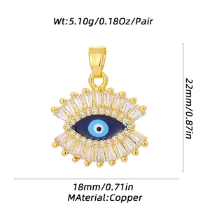 Detailed view of evil eye copper pendant with measurements 22mm height and 18mm width