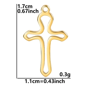 Minimalist 18K gold-plated stainless steel hollow cross pendant (1.7x1.1cm) for DIY jewelry