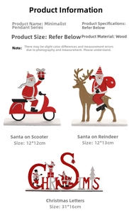 Detailed size specifications for wooden Santa and reindeer Nordic tabletop decorations