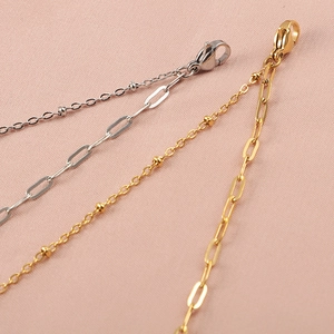 Minimalist double layer stainless steel chain bracelet with paperclip links in gold and silver