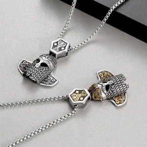 Collier Pendentif Casque Guerrier Viking Acier Inoxydable Mythologie Nordique Odin Hibou Masque Bijoux Retro Punk Pour Hommes