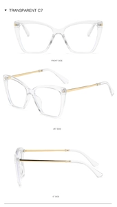 Three views of transparent butterfly frame glasses with light gold metal temples